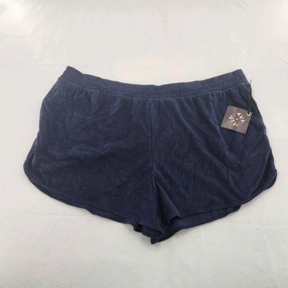 Ava & Viv Womens Plus Size 3X Navy Blue Loop Terry Cloth Shorts - Picture 1 of 5